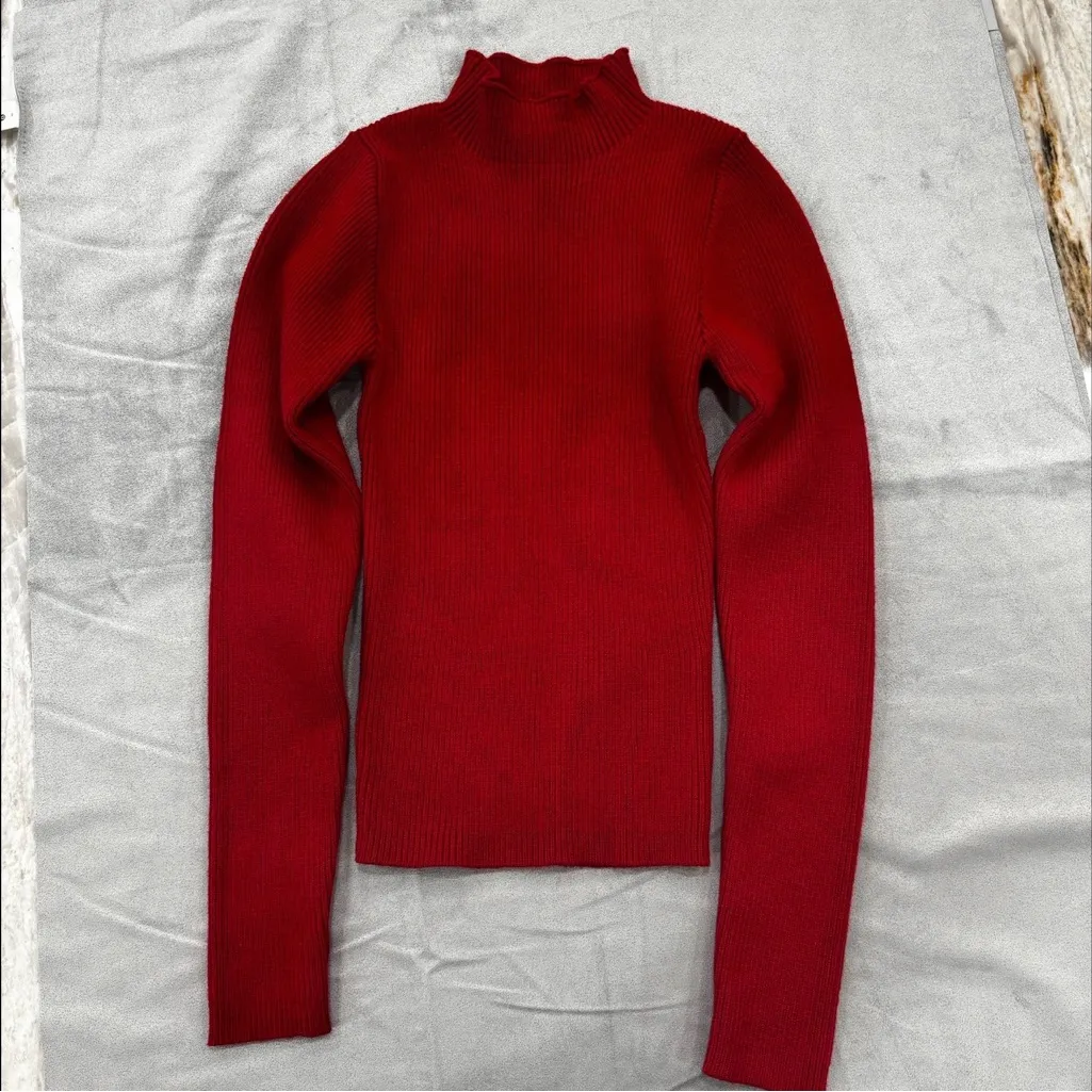 Farm Rio Long Sleeve Rib Crop mock neck sweater top in burgundy Size XS - Image 2