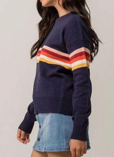Dark Navy Blue Sunset Chest Striped Knit Crewneck Sweater | Sky & Sparrow - Image 2