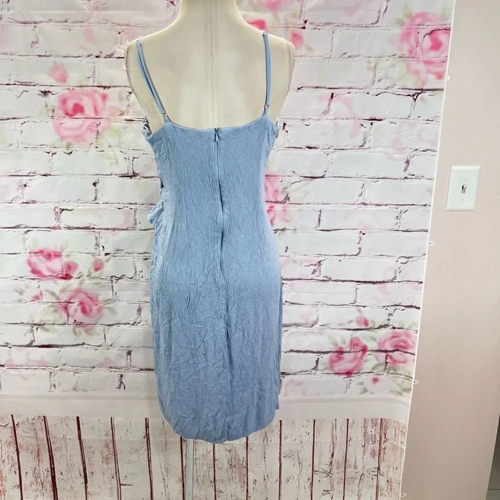 Lulus Women's Crinkle Textured Wrap Skirt Side Tie Tulip Cut Dress Light Blue XL - Image 6