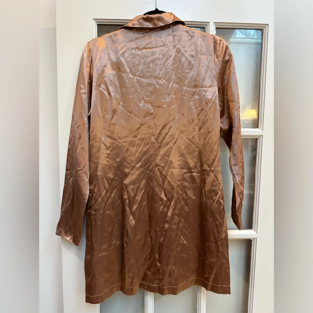 Vintage Betsey Johnson Rose Gold Copper Shiny Silky Button Down Dress Size 6 S - Image 4