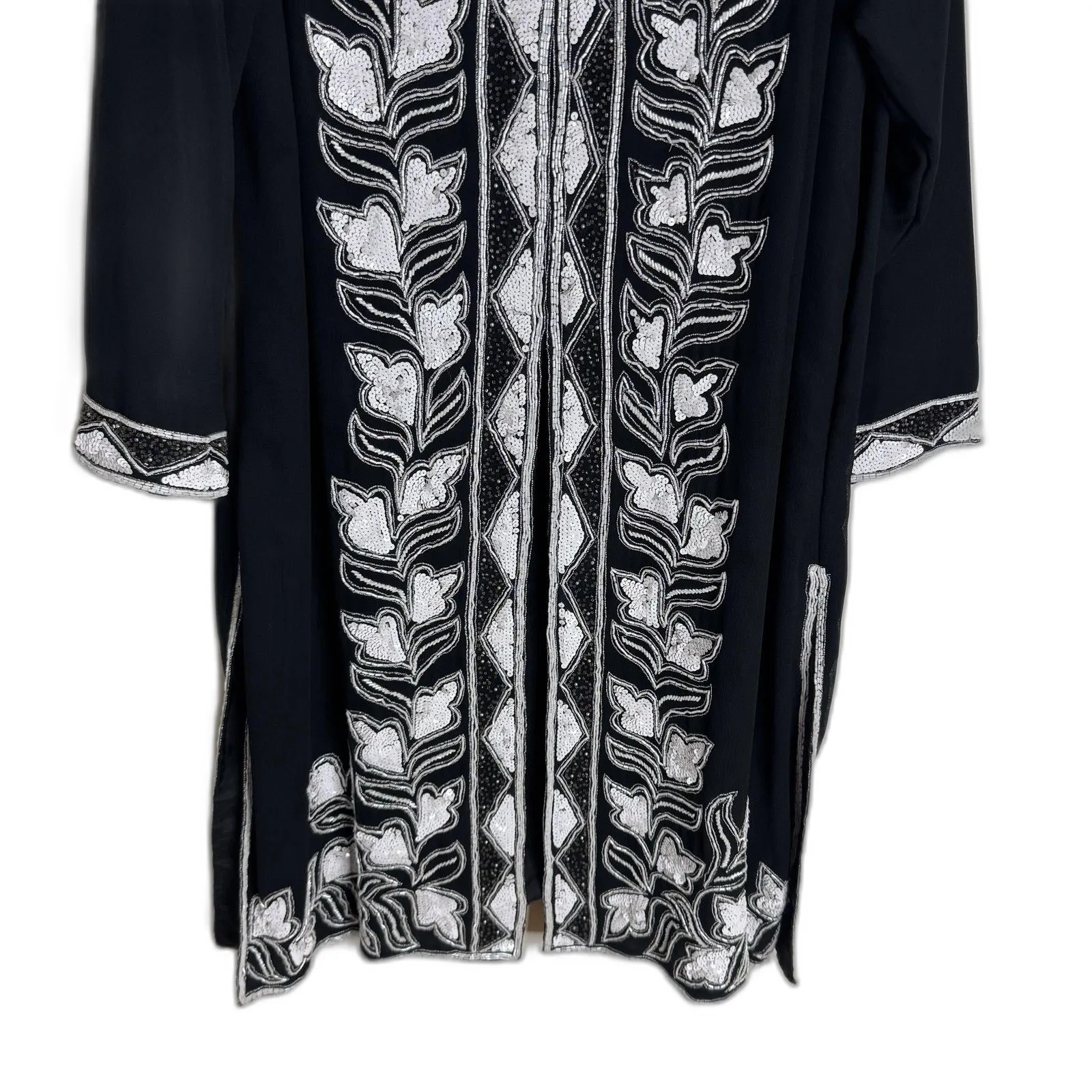 French Collizioni Jacket Womens Medium Beaded Sequin Embroidered India Black - Image 3