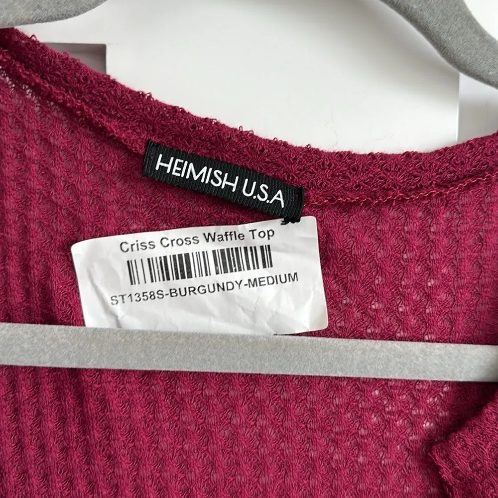 Heimish USA Women's M Crossover Waffle Knit Henley Burgundy Red Soft Lightweigt Size M - Image 3