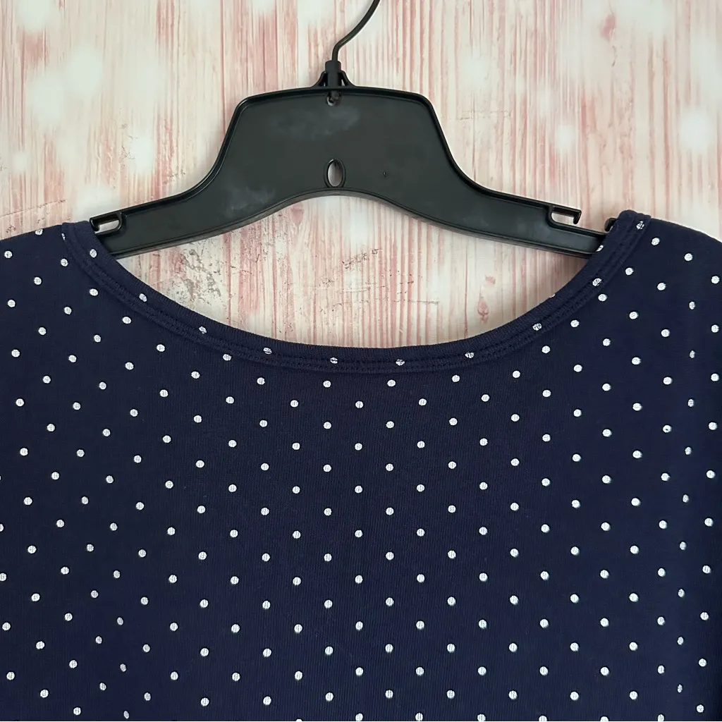 Relativity Navy Blue V Neck Silver Polka Dot Sweatshirt T Shirt - Image 7