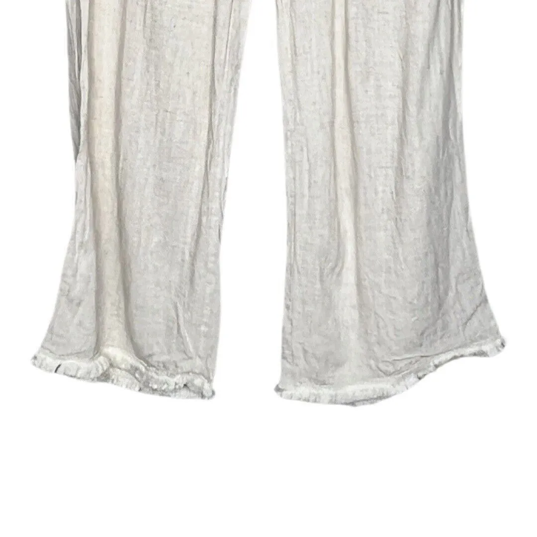 Coco + Carmen Pants Womens Medium Cream Linen Blend Cropped Frayed Hems Neutral - Image 5
