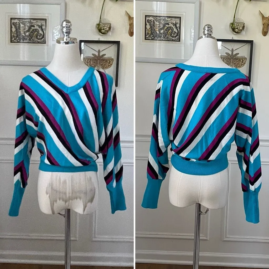 Vintage 80s Top Priority Teal Purple Dolman Sweater M Blue Size M - Image 2