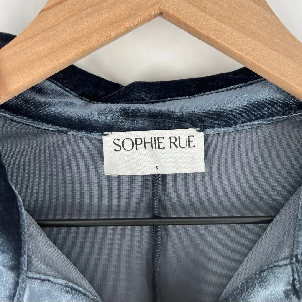 Sophie Rue Blue‎ Velvet Gathered Ruched Long Sleeve Button Front Dress Size S - Image 2