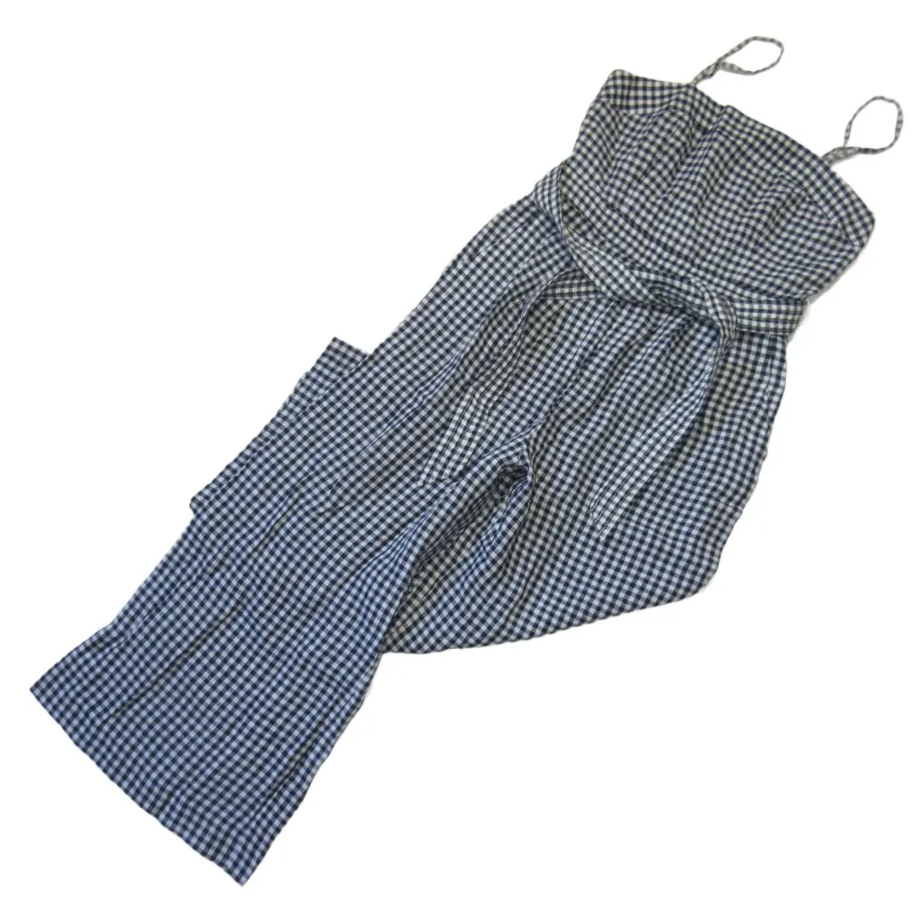 NWT J.Crew Tie-waist Linen Jumpsuit in Navy White Gingham Belted 1-Piece 4 - Image 7