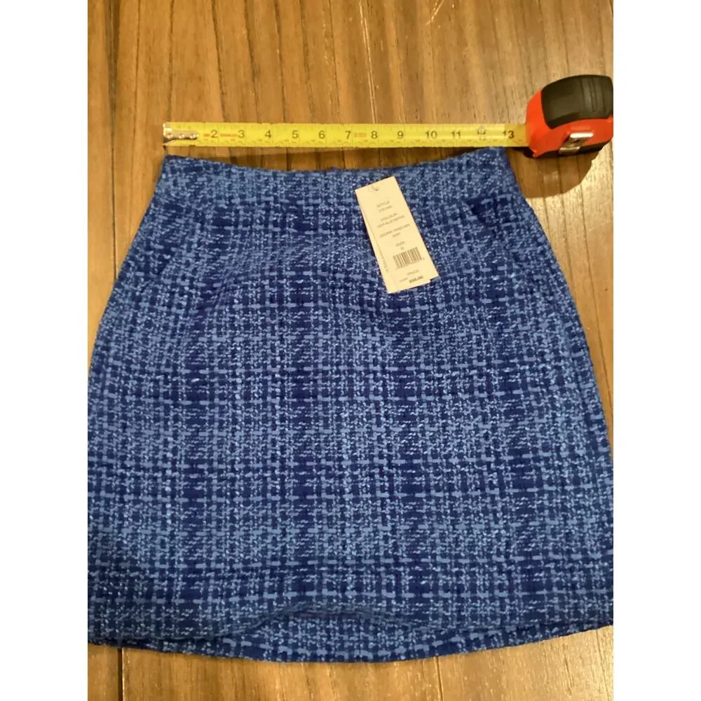 French Connection Azzurra Tweed Plaid Mini Skirt Blue NWT MSRP $98 size 2 - Image 8