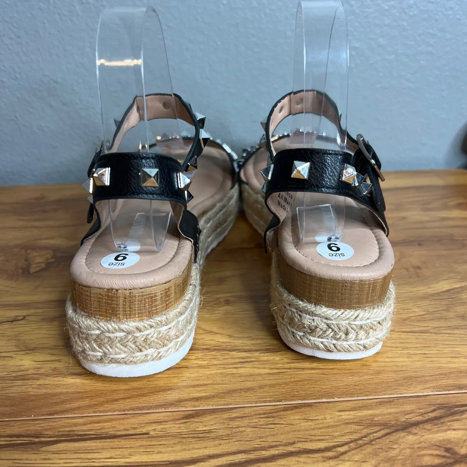 Cushionaire Studded Platform Sandals Size 9 Black Ankle Strap Grunge Goth NEW - Image 5