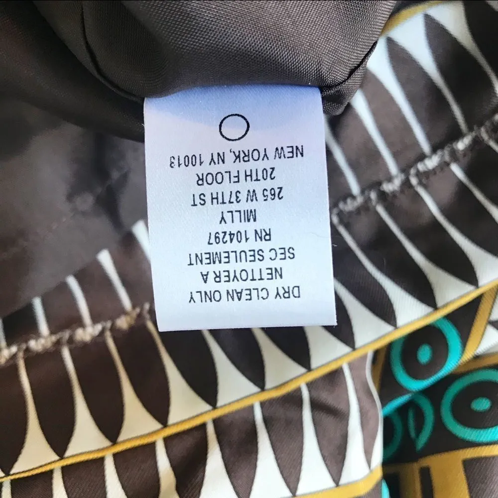 MILLY Silk Sheath Dress Sleeveless Geometric Print Tie‎ Belt Cream Brown Size 4 Brown - Image 8