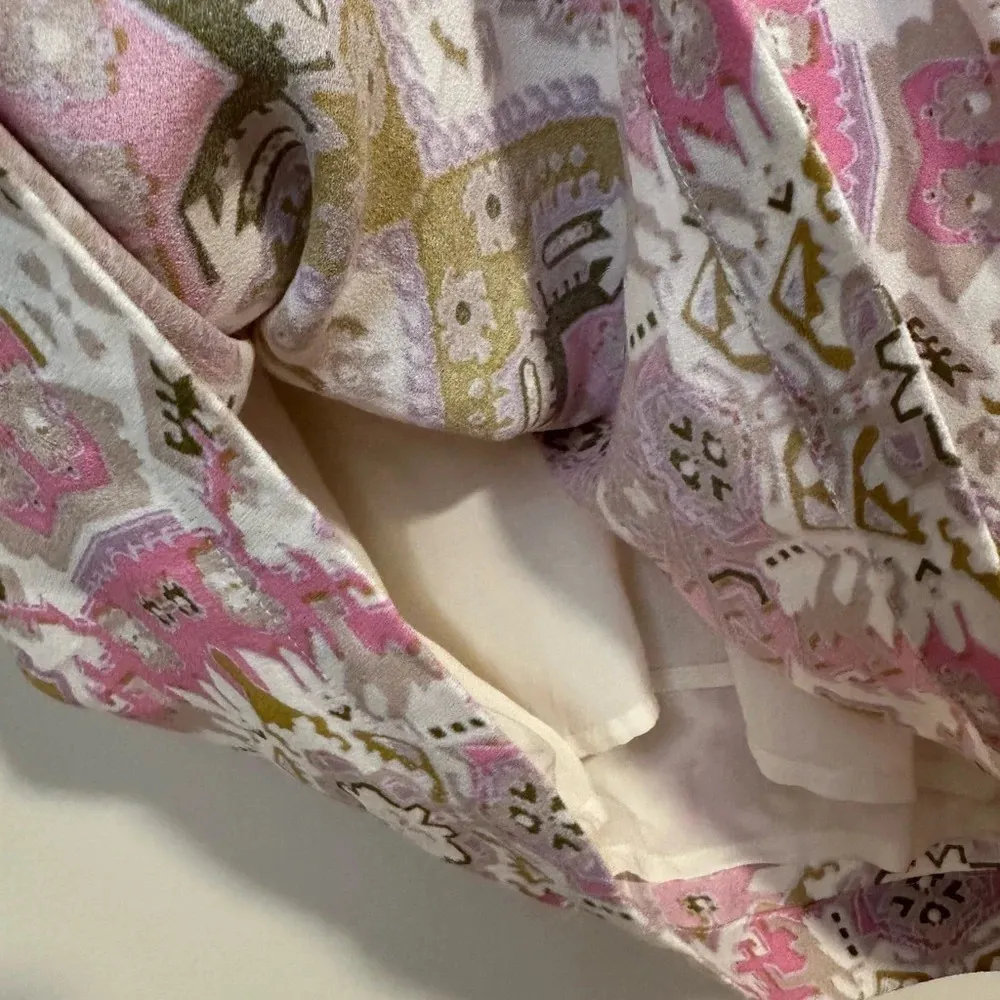 Free People Viscose pink mustard Aztec print vneck mini dress spring ss - Image 5