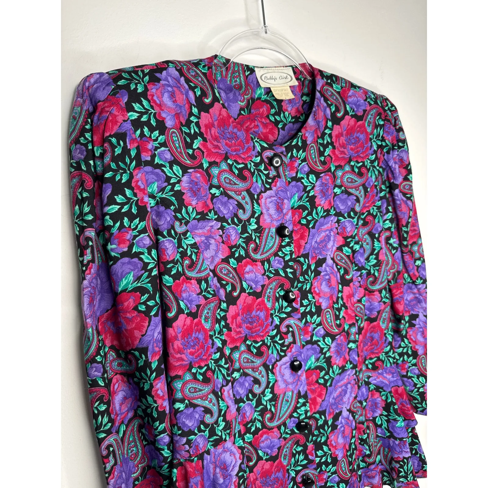 80s Bobby’s Girl Floral Paisley Rayon Peplum Blouse & Skirt Set USA small - Image 8