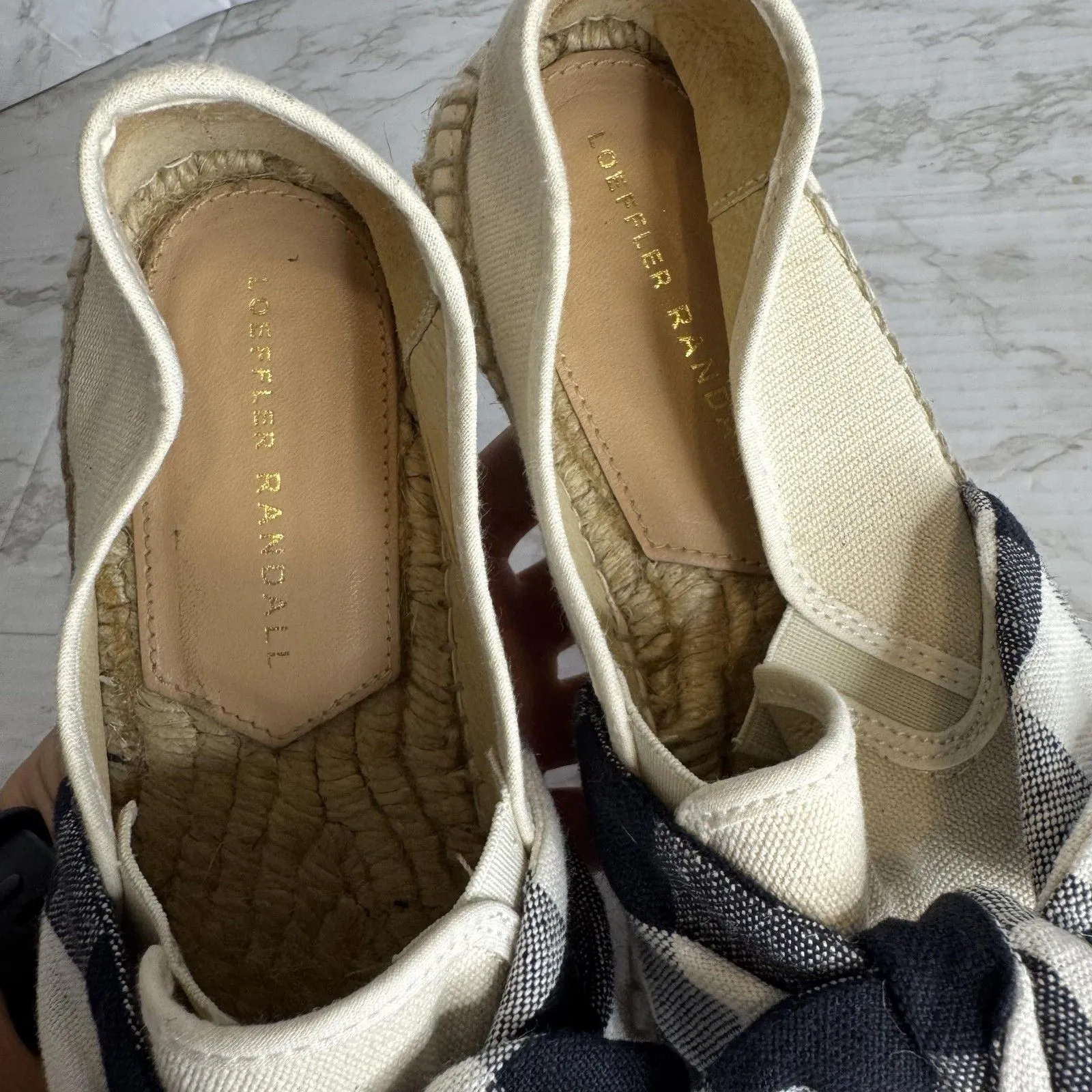 Loeffler Randall Shoes Womens Size 8.5 Beige Gingham Bow Espadrille Platform - Image 9