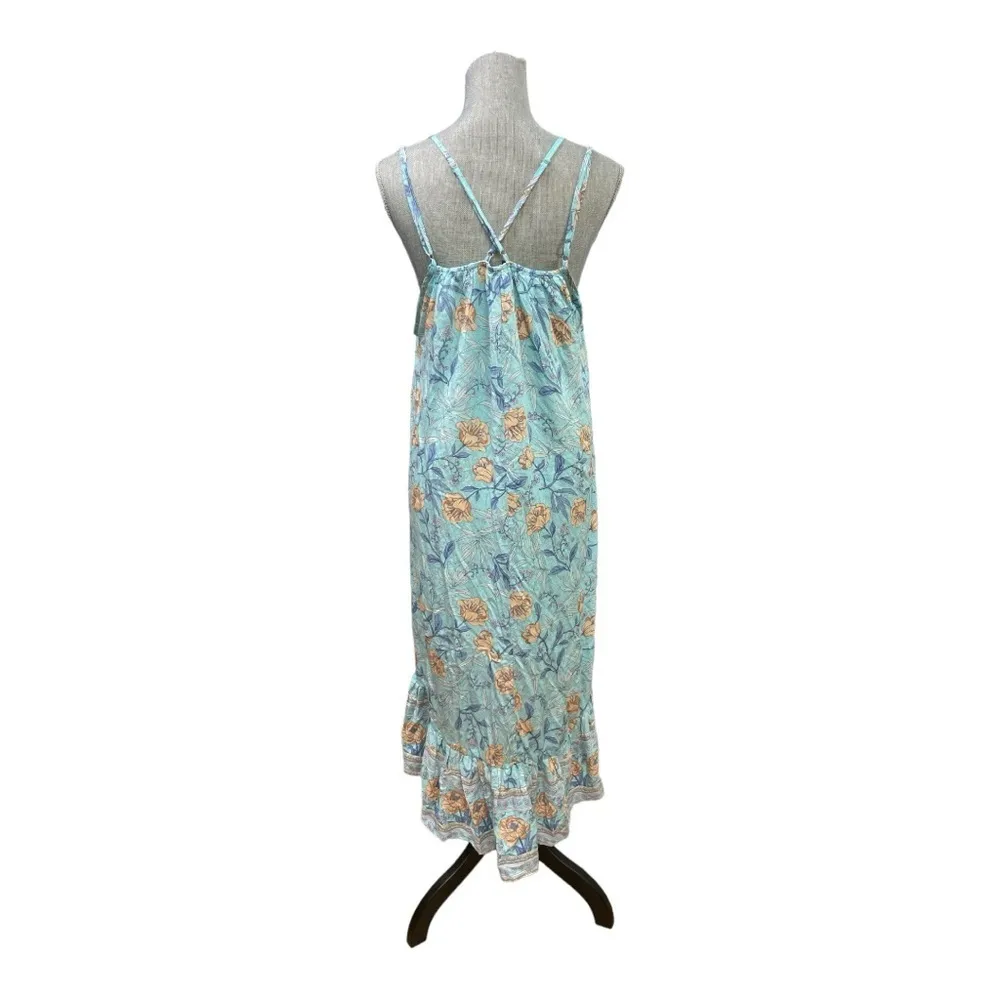 J.NNA Floral high low dress with spaghetti straps, ruffle bottom sz: S Green - Image 4