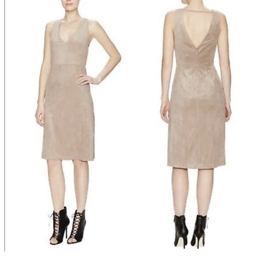 BCBGMAXAZRIA Mathilde Faux Suede V-Neck Shift Mini Dress Size‎ 4 Cocktail Party - Image 3