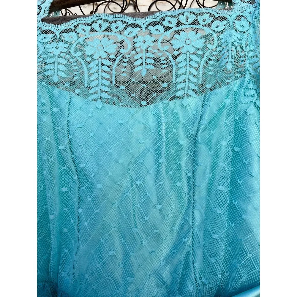 Vintage JCPenney Robbins Egg Blue Lace over Satin Formal Dress 9/10 - Image 3