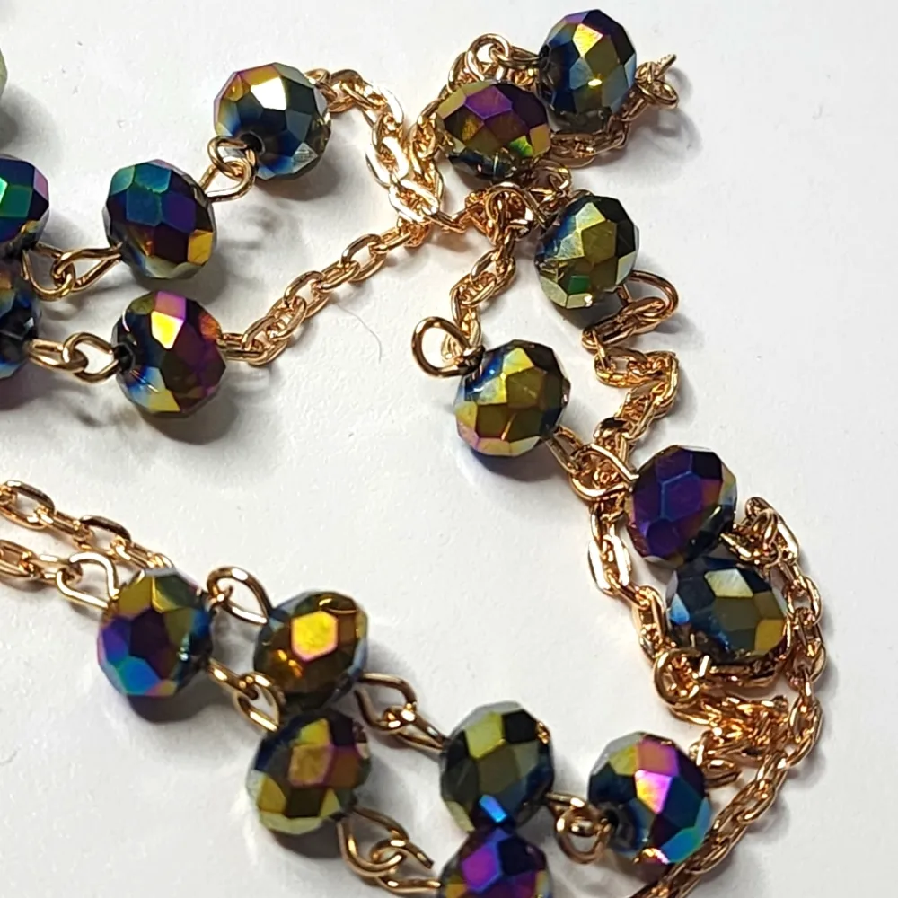 Gold with Mystic AB Crystal Bead Multi Use Chain Mask Eyeglass or ID Holder… Purple - Image 2