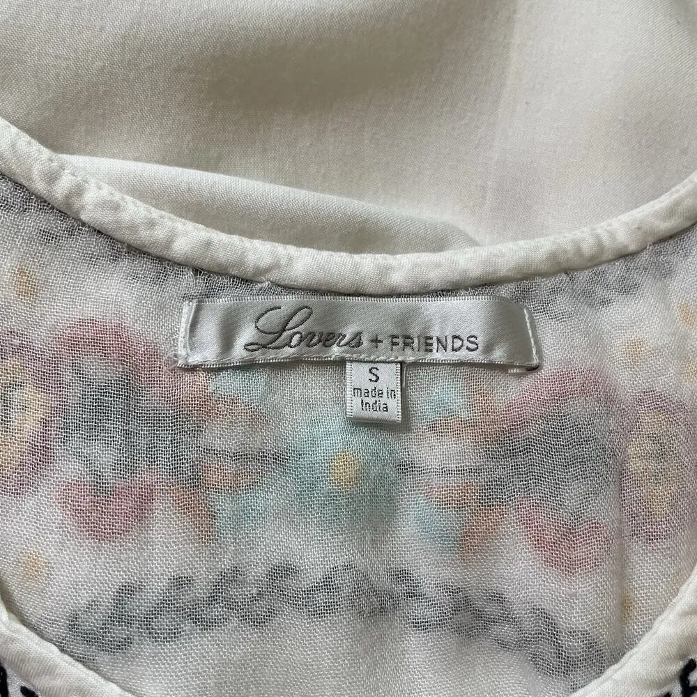 Lovers + Friends Dress Boho Baby Doll White Floral Embroidered Boho Drop Waist S - Image 7