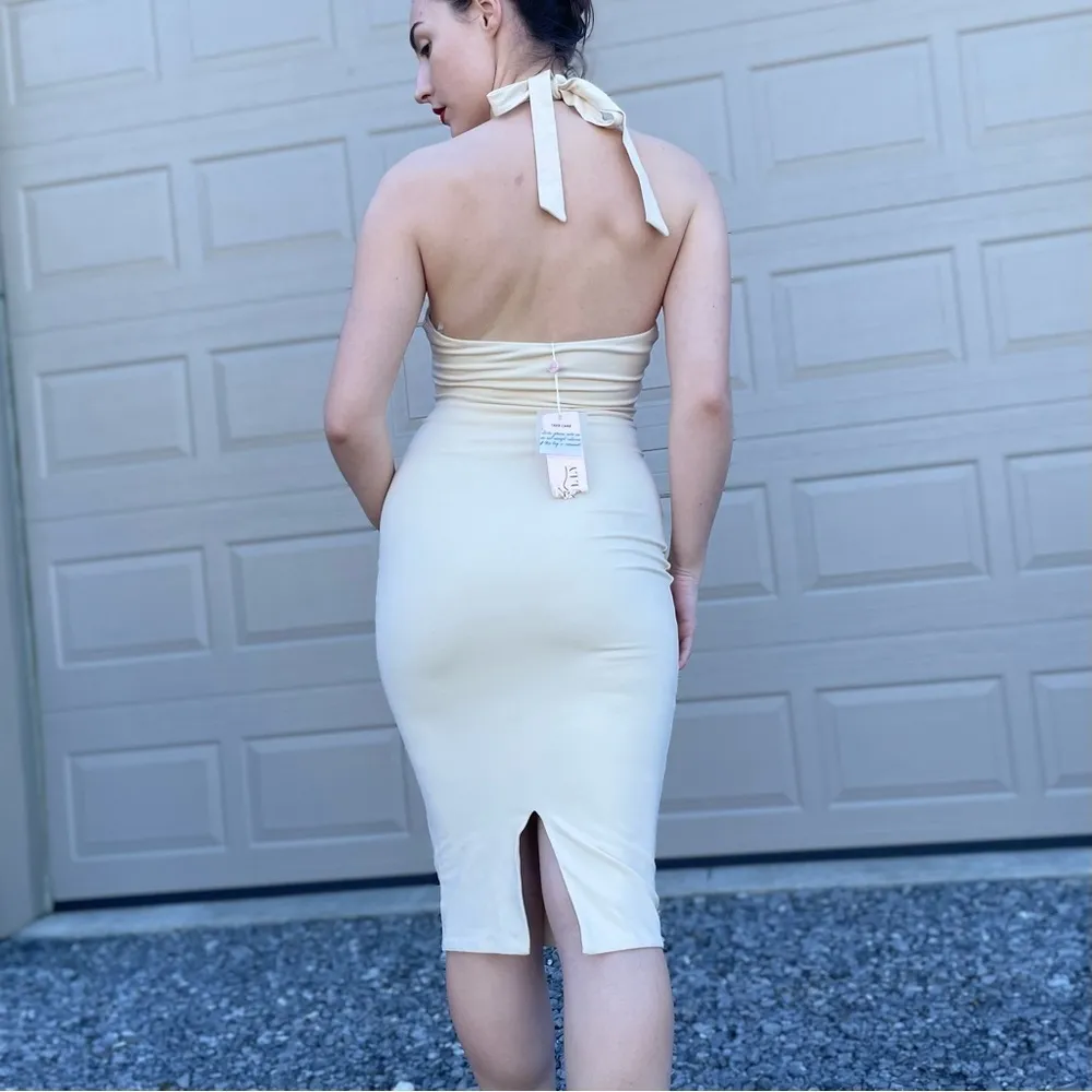 Oh Polly Bodycon Plunge Lace Up Halter Midi Dress 6 - Image 3