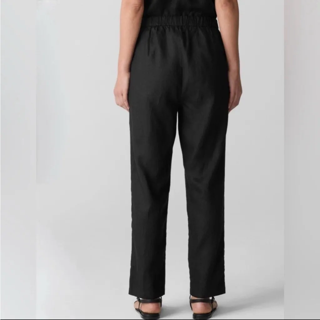 NWT Eileen Fisher Organic Linen Hi-Rise Slouchy Tapered Pants LG Black 31” Long - Image 2