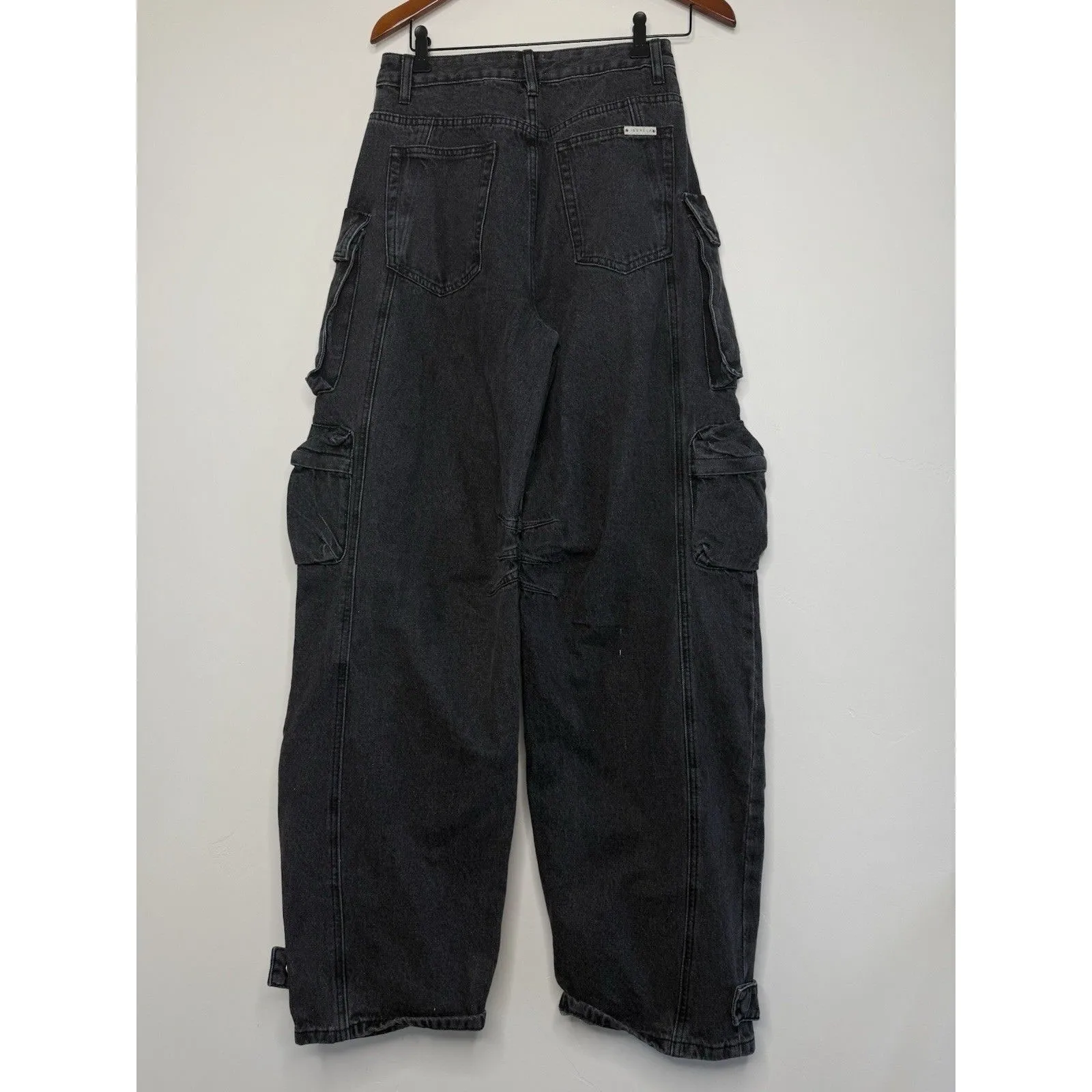 YoungLA Carryall Cargo Jeans Women's Size‎ S Vintage black gaggy barrel Y2K - Image 11