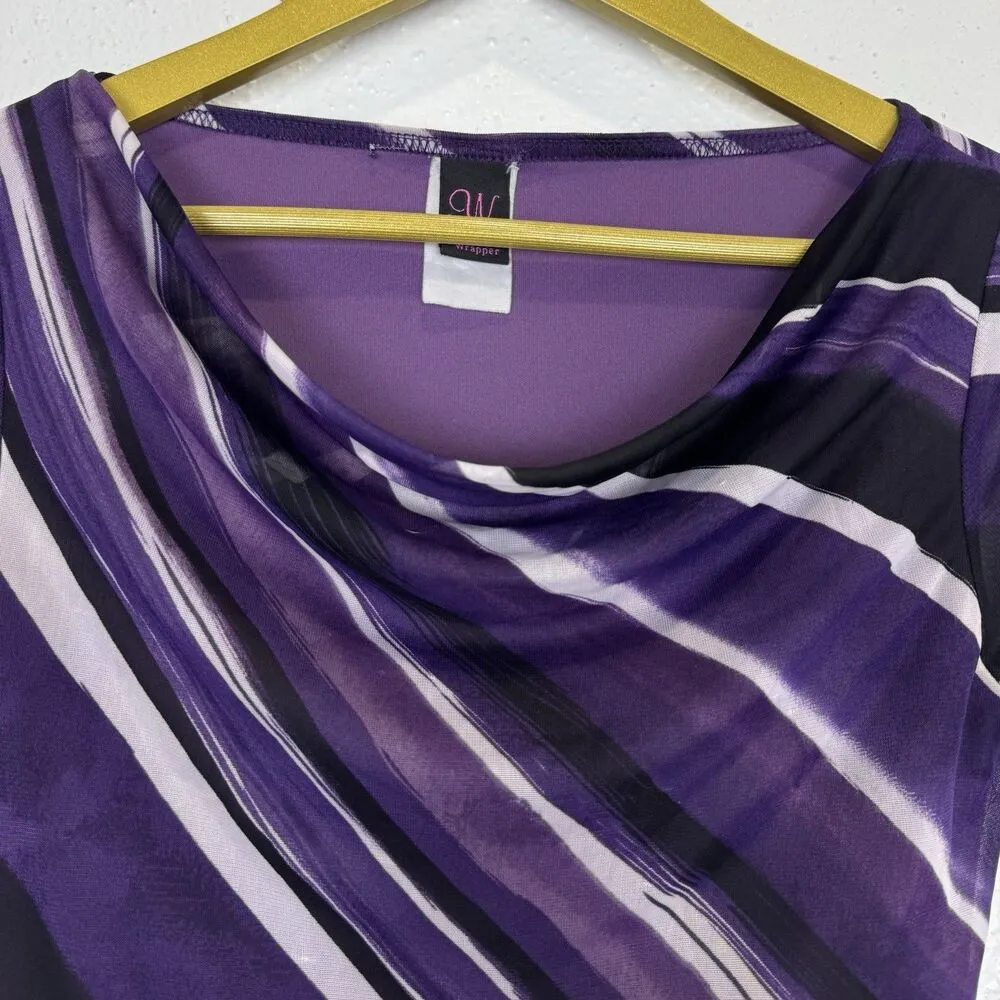 Wrapper Mesh Cowl Neck Top S Purple Flared Long Sleeve Fairy Grunge Goth Y2K - Image 2