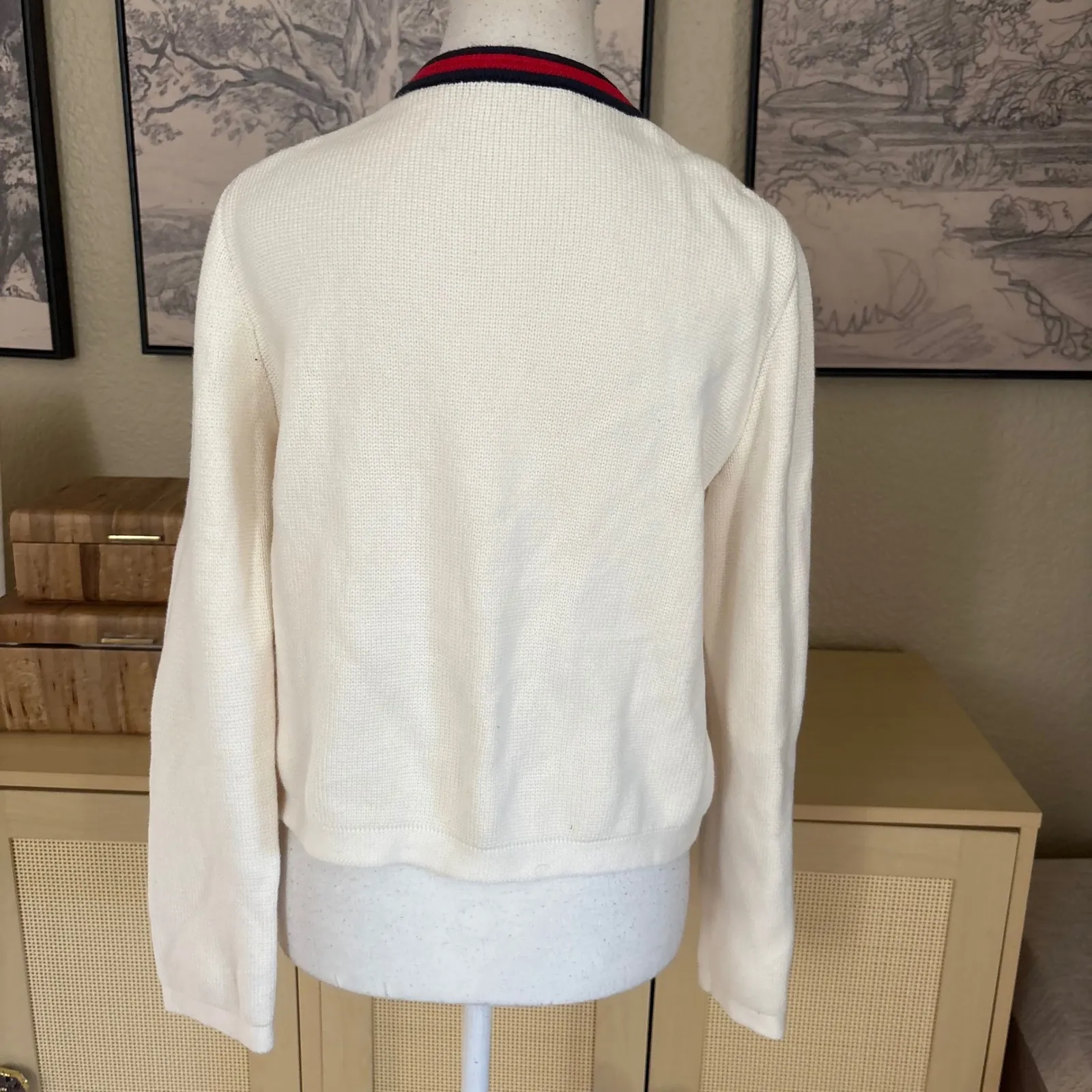 J CREW Crew Emilie sweater lady jacket CARDIGAN on Contrast Trim Cream Size M - Image 5