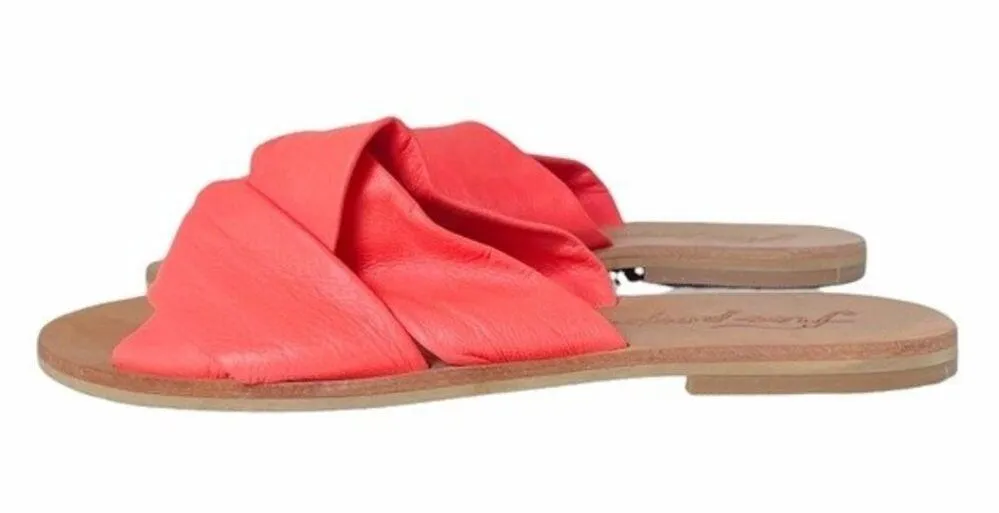 Free People Sandal Rio Vista Neon Coral Slide Leather Sandals Womens Size 36 | 6 - Image 4