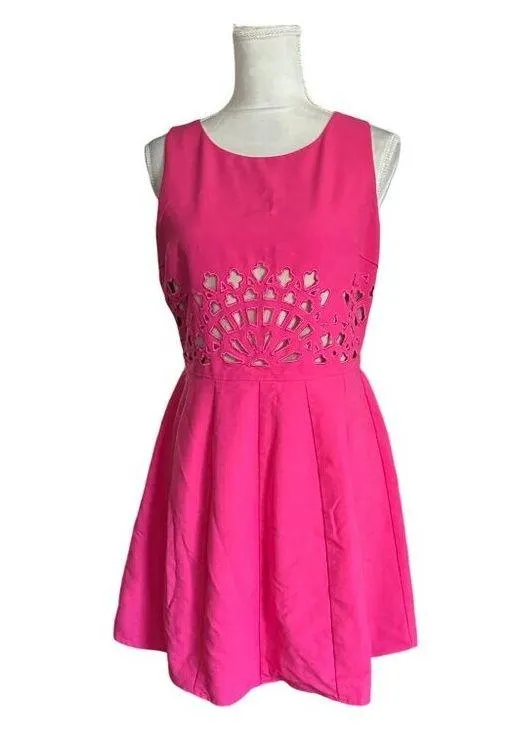 Womens Pink Skater Dress With Laser Cut Details Back Zip Closure - Image 3