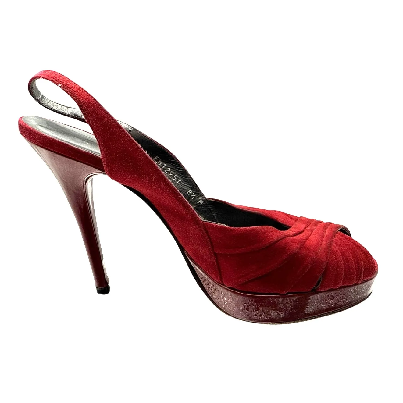 Stuart Weitzman Platform Slingback Peep-toe High Heels in Red Suede Size 8.5 - Image 3
