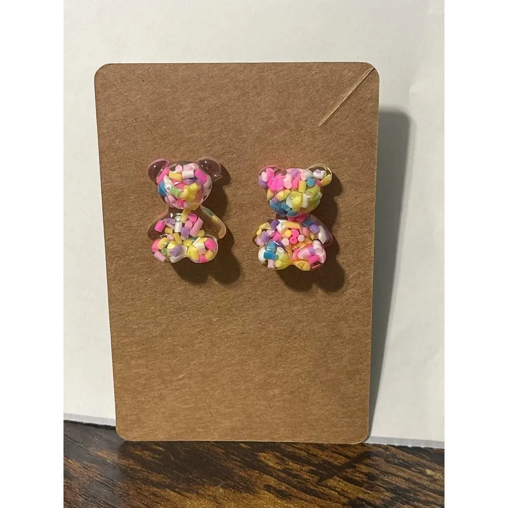 Confetti Sprinkle Fashion Statement Novelty‎ Gummy Bear Stud Earring Clear Pink - Image 2