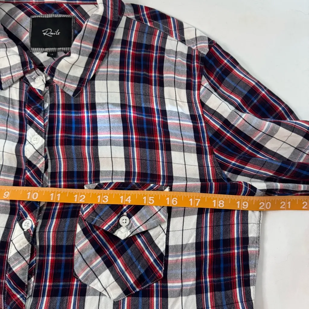 Rails Red Blue Plaid Button Down Shirt Size M Casual Boyfriend Fall Outdoor Boho - Image 6