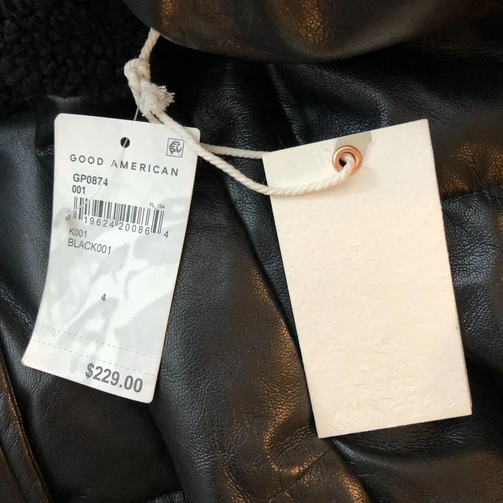 Good American Womens Faux Leather Short Puffer Jacket Sherpa Black 4 US XL - Image 7