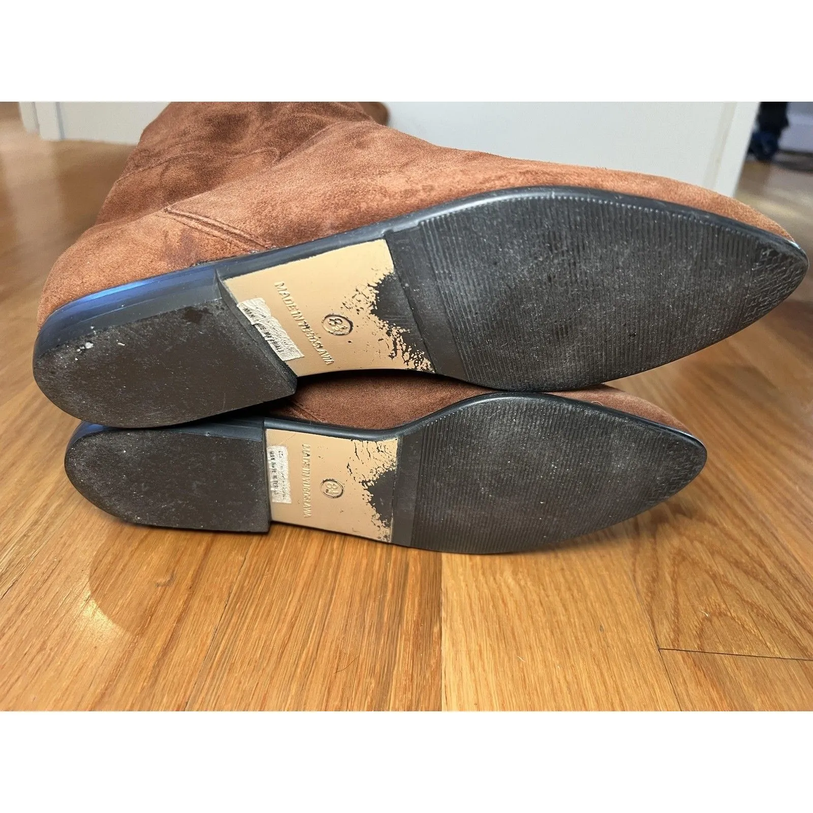 Vintage Slouch Boots Womens Size 8.5 Brown Faux Suede Knee High Flat 80s - Image 8