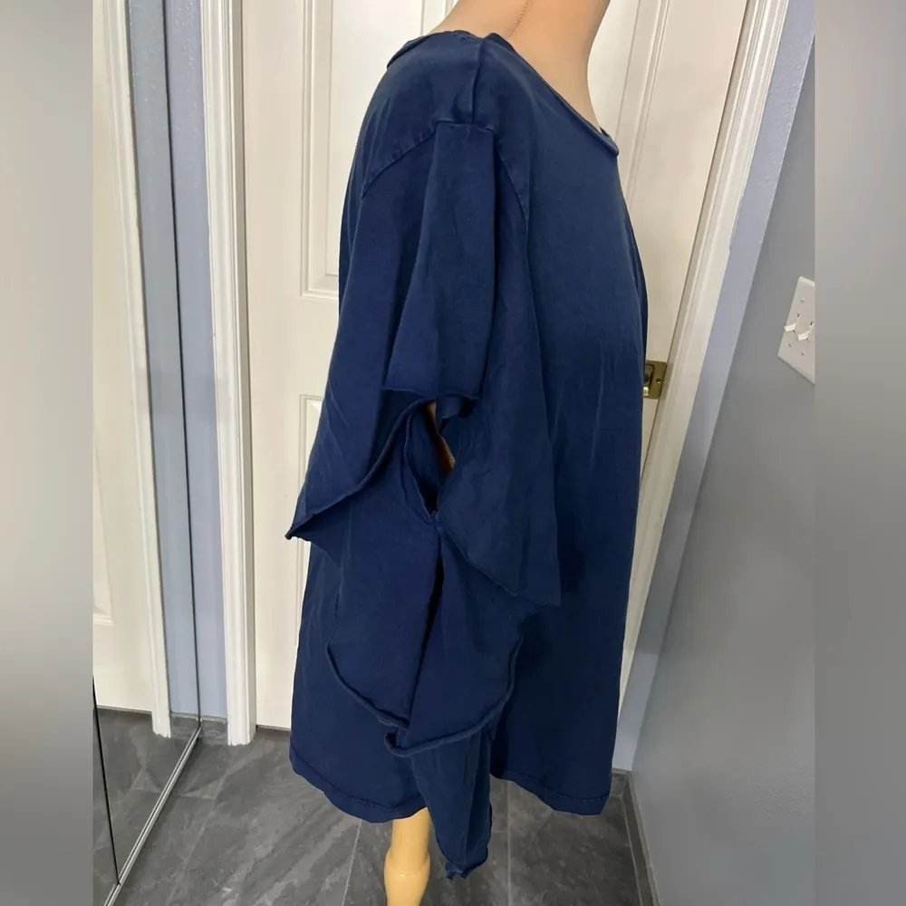 Frayed Jeans Flutter Sleeve Ruffle Top‎ Blue Size 3X - Image 3