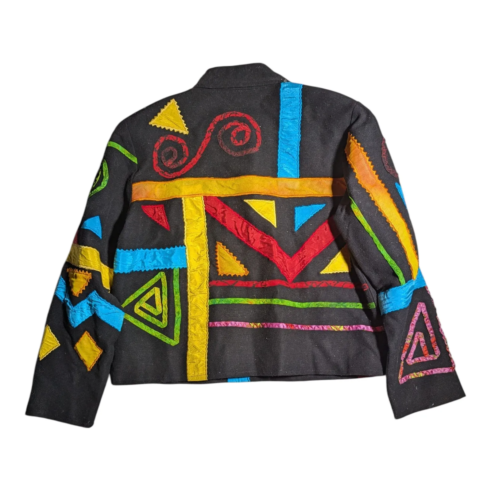 Vtg 1990s Daniel K Black Colorful Neon Geometric Patchwork Cotton Jacket Sz M Size M - Image 2