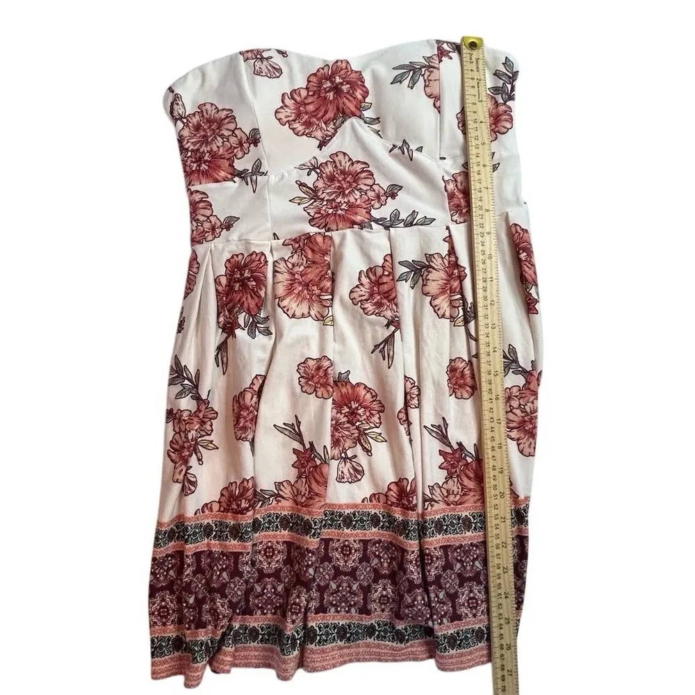 No Boundaries Women's XL Pink Floral Sweetheart Strapless Short Dress Casual - Image 7