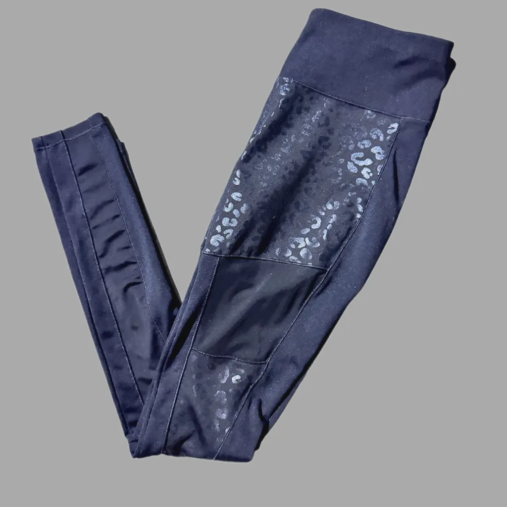 Kenneth‎ Cole Reaction Black Leopard Leggings W/ Mesh Legs Sz Small - Image 3