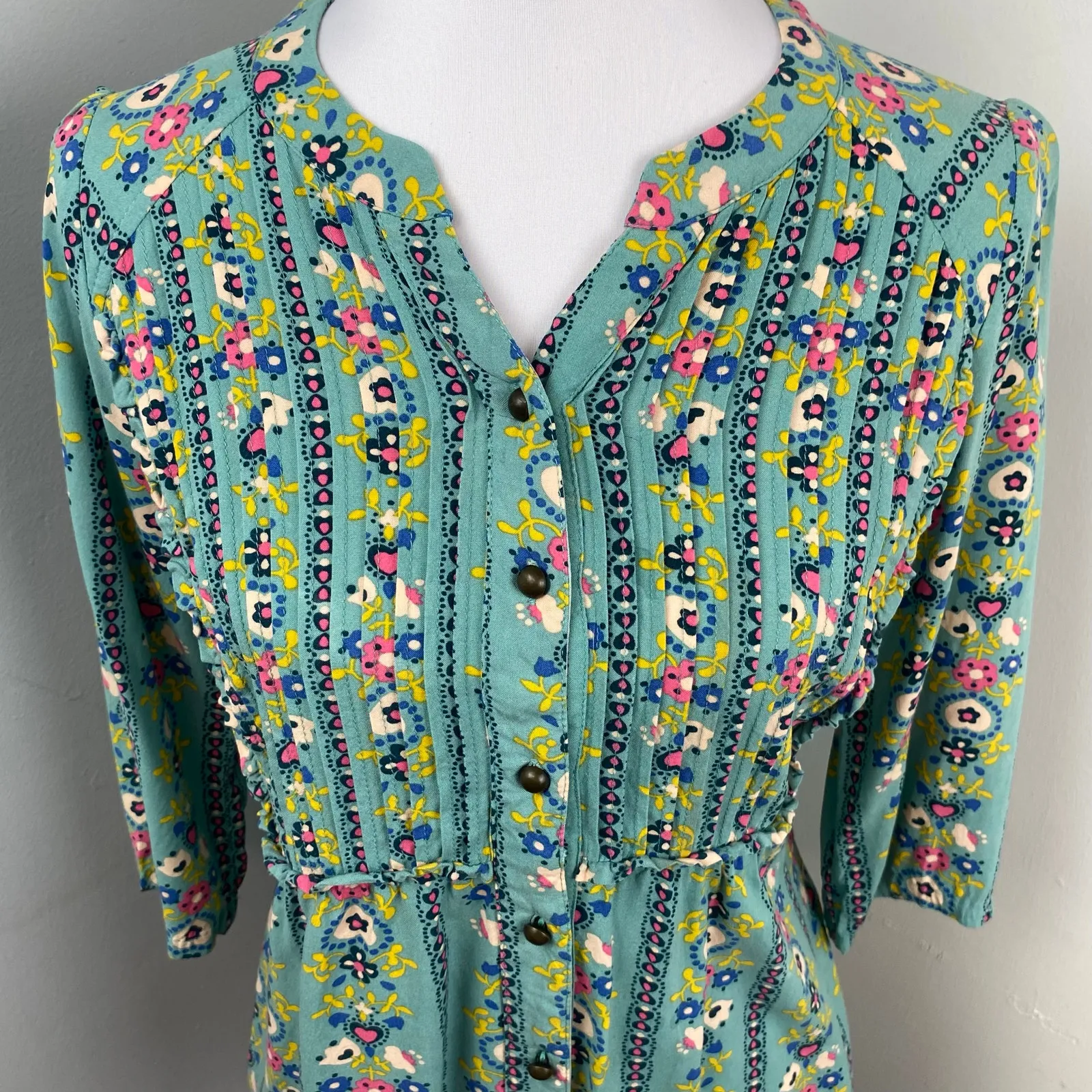 Matilda Jane Once Upon A Time Muse Tunic Floral Pleated Blouse Top Boho Small - Image 3