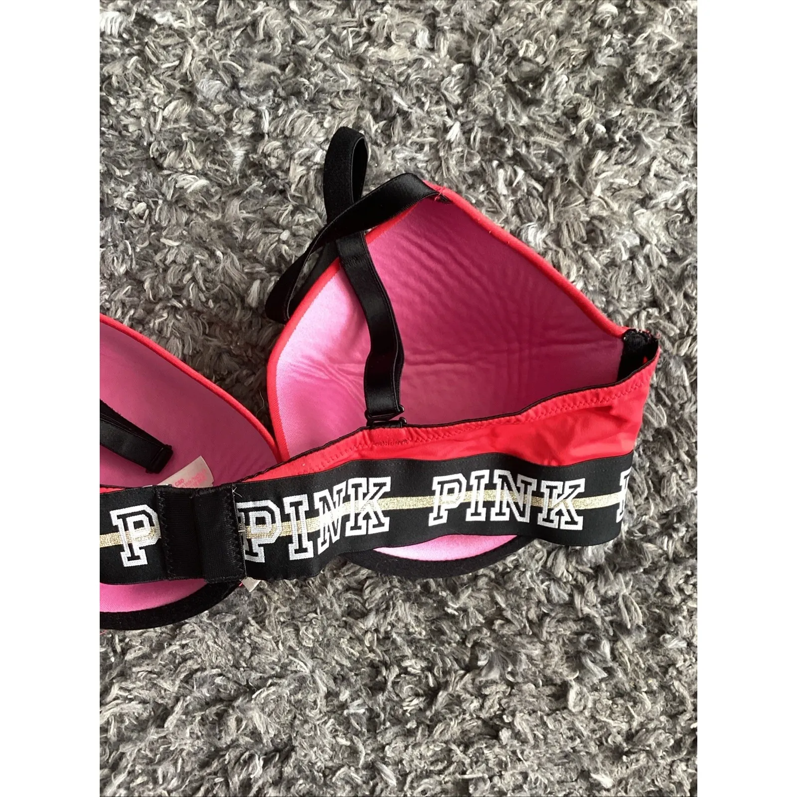Victoria Secret PINK Bra Size 36c Red Underwire Pink Logo On Band - Image 4
