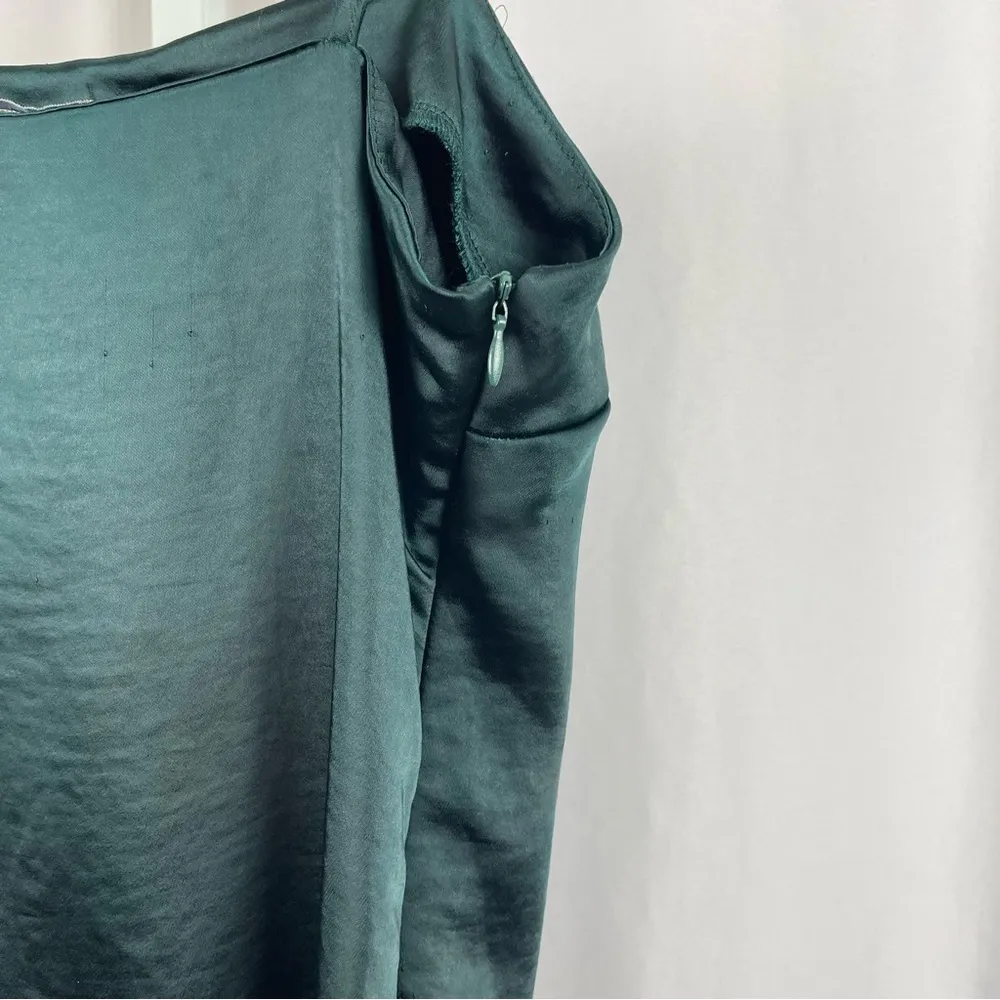 Kendall & Kylie XS Deep Green Silk Slip Slit Mini Dress Square Neckline - Image 5