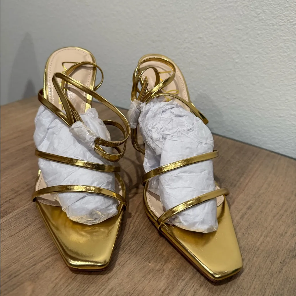 Lulu's Shiny Gold Strappy Heels - Image 2