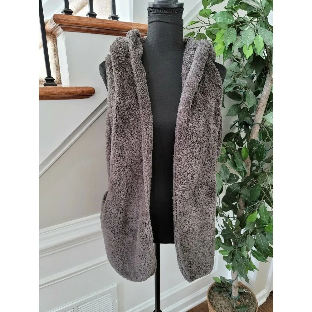 Countess Women's Brown 100% Polyester Sleeveless Faux Fur Hooded Cardigan Size S - Image 4