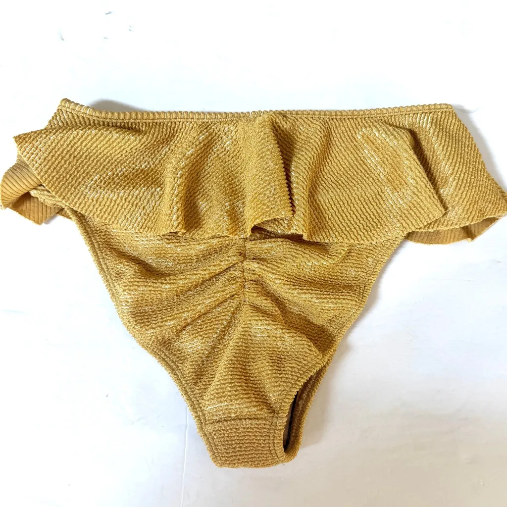 NWOT Montce Goldie Tamarindo Ruffle Bikini Bottoms w/ Hygenic liner size Large Gold - Image 10