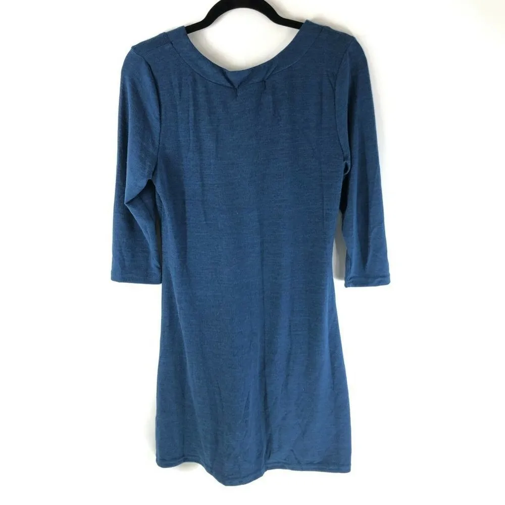Papillon Shift Dress 3/4 Sleeve Pockets Scoop Neck Scarf Blue Size M - Image 2