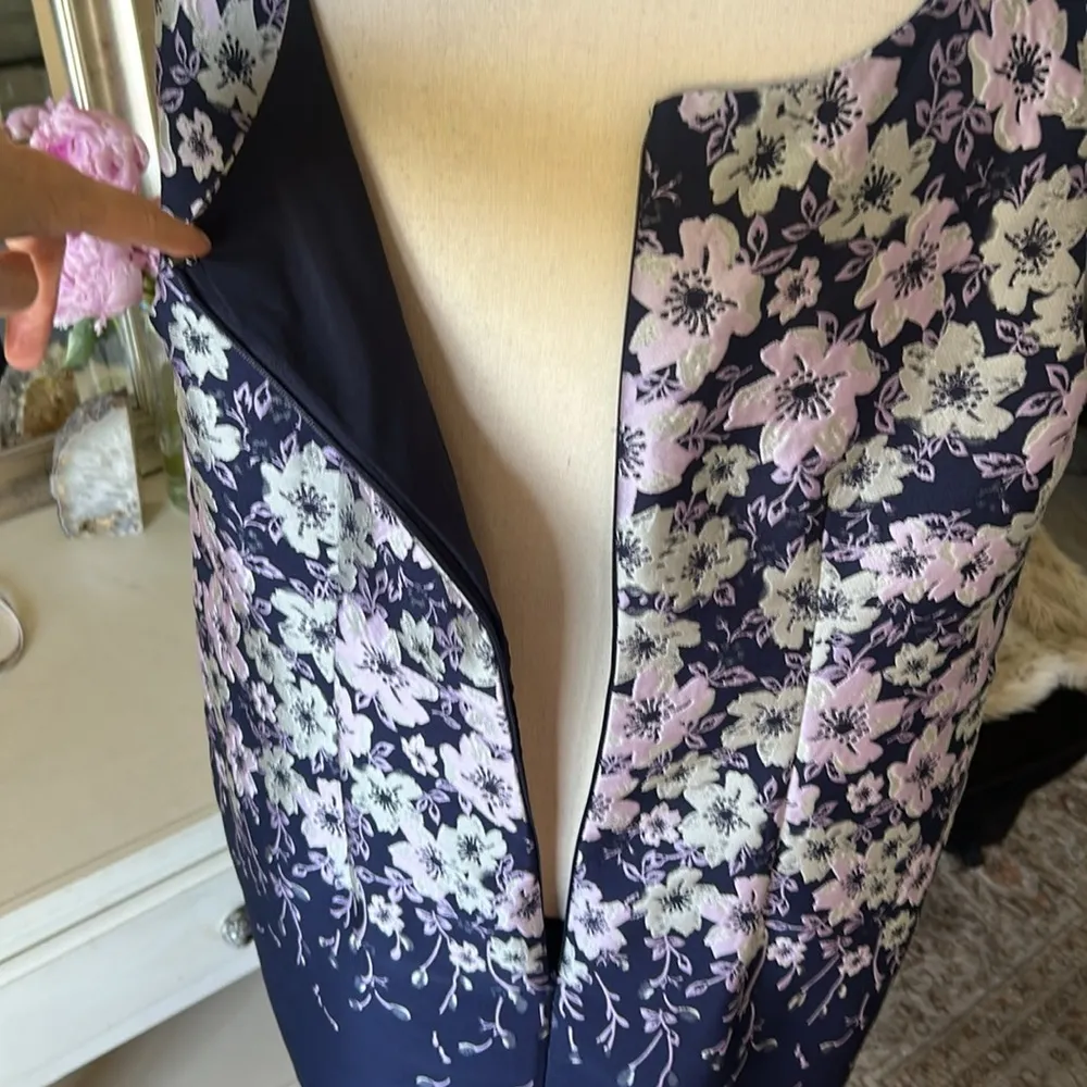 Talbots women petite 16 navy lilac silver sheath floral formal party dress​​ - Image 8