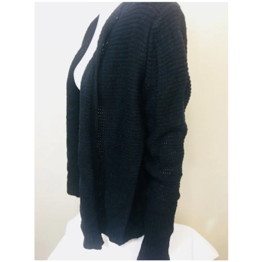 BCX Black Cardigan Large Sweater Waffle Knit - Image 4
