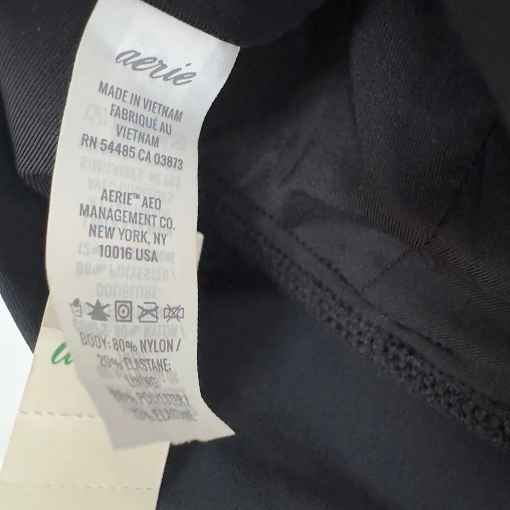 Aerie Bikini Swimsuit Set Triangle Top Striped Ruffle Bottom Black White Padding - Image 15