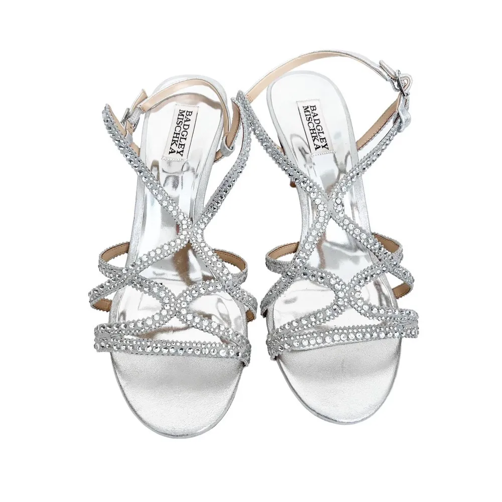 Badgley Mischka  Silver Metallic Gem Strappy Heels Sz 10 - Image 3