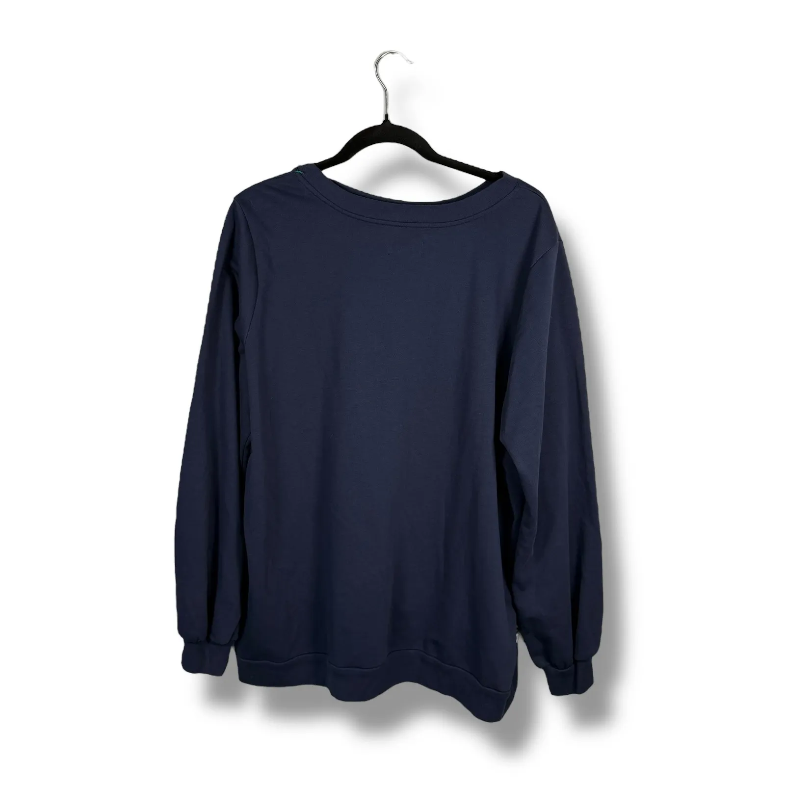 Jason Wu 1X Floral Print Navy Blue Long Sleeve Crewneck Pullover Top - Image 3